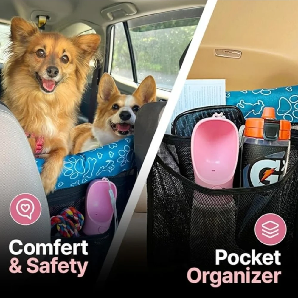Pet Car Barrier with Mesh Pocket - Blue